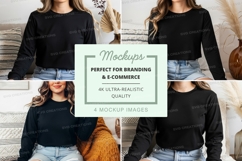 Long sleeve t-shirt mockup - black, crew neck, oversized fit Product Image 1