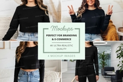 Black long sleeve crop top mockup Product Image 1