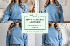 Light blue crew neck sweatshirt mockup on model Product Image 1