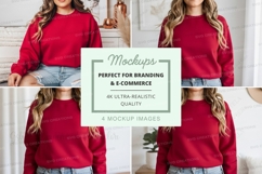 Red crew neck sweatshirt mockup Product Image 1