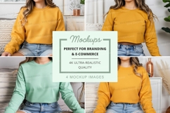 Long sleeve cropped sweatshirt mockup in mustard and green Product Image 1