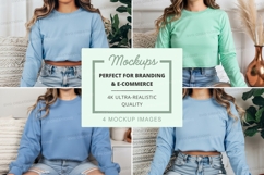 Long sleeve crop t-shirt mockup in light blue and light gree Product Image 1
