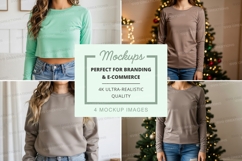 Long sleeve crop top mockup in green and gray Product Image 1