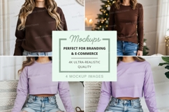 Long sleeve crop top mockup - brown and lavender Product Image 1