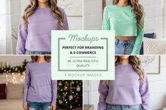 Long sleeve sweatshirt mockup in lavender and mint green Product Image 1