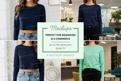 Long sleeve crop top mockup in blue and green Product Image 1