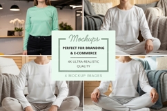 Long sleeve t-shirt mockup featuring four women in a relaxed Product Image 1
