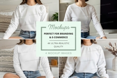 White long sleeve crew neck t-shirt mockup Product Image 1