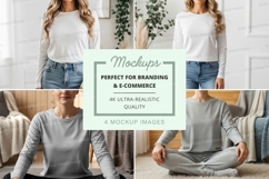 Women's long sleeve t-shirt mockup in white and gray Product Image 1