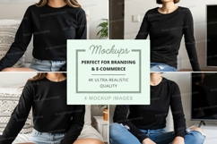 Long sleeve t-shirt mockup featuring multiple poses Product Image 1