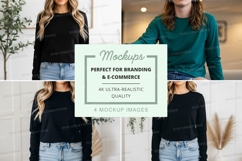 Long sleeve t-shirt mockup in black and green Product Image 1