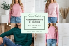 Long sleeve t-shirt mockup with models Product Image 1