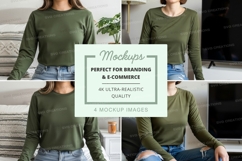 Long sleeve t-shirt mockup in olive green Product Image 1