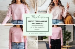 Pink long sleeve crop top mockup Product Image 1