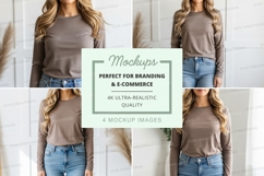 Long sleeve t-shirt mockup in beige color Product Image 1