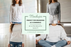 Long sleeve t-shirt mockup with model Product Image 1