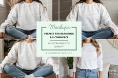 White sweatshirt mockup with model sitting Product Image 1