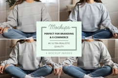 Sweatshirt mockup - crew neck, light gray, four views Product Image 1