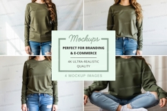 Long sleeve t-shirt mockup in olive green Product Image 1
