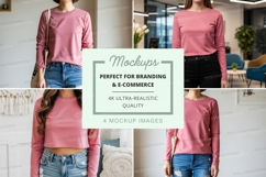 Long sleeve crop top mockup in pink Product Image 1