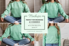 Long sleeve crew neck sweatshirt mockup in mint green Product Image 1