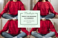 Red sweatshirt mockup - front and back views Product Image 1
