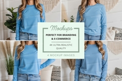 Light blue long sleeve crew neck sweatshirt mockup Product Image 1