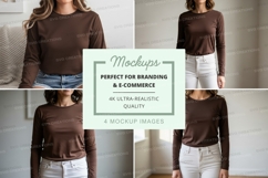 Long sleeve crop top mockup in brown Product Image 1