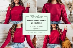 Red long sleeve crew neck sweatshirt mockup Product Image 1