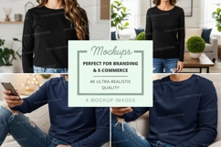 Long sleeve t-shirt mockup in black and navy blue Product Image 1