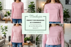 Long sleeve t-shirt mockup in pink Product Image 1