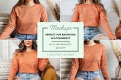 Long sleeve crop top mockup in peach Product Image 1