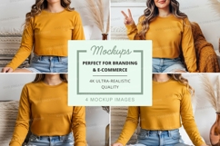 Mockup - long sleeve crop top in mustard yellow Product Image 1