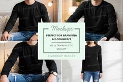 Long sleeve t-shirt mockup with model in casual setting Product Image 1
