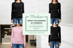 Long sleeve t-shirt mockup with model Product Image 1