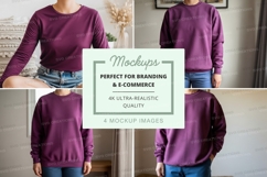 Purple long sleeve crew neck sweatshirt mockup Product Image 1