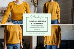 Mustard yellow long sleeve crew neck sweatshirt mockup Product Image 1