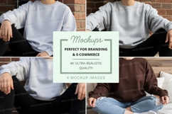 Sweatshirt mockup - crew neck, light gray and brown, four vi Product Image 1