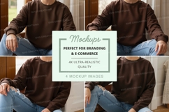 Person wearing brown crew neck sweatshirt mockup Product Image 1