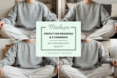 Sweatshirt mockup - crew neck, light gray, four views Product Image 1