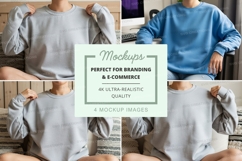 Sweatshirt mockup - crew neck, light blue and grey, multiple Product Image 1