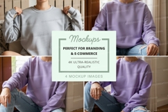 Purple oversized crew neck sweatshirt mockup Product Image 1
