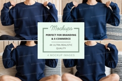 Navy blue long sleeve crew neck sweatshirt mockup Product Image 1