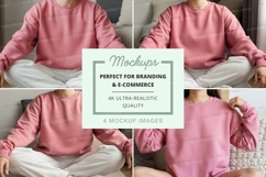 Pink long-sleeve crew neck sweatshirt mockup Product Image 1