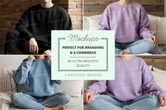 Sweatshirt mockup with models in relaxed positions Product Image 1