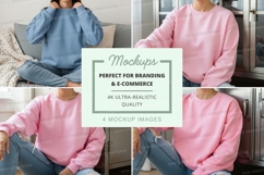 Oversized sweatshirt mockup in blue and pink Product Image 1