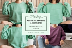 Puff sleeve sweatshirt mockup in green and purple Product Image 1