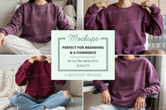 Purple long-sleeve crew neck sweatshirt mockup Product Image 1
