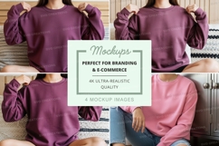 Puff sleeve sweatshirt mockup in purple and pink Product Image 1