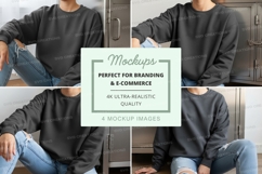 Oversized crew neck sweatshirt mockup in black Product Image 1